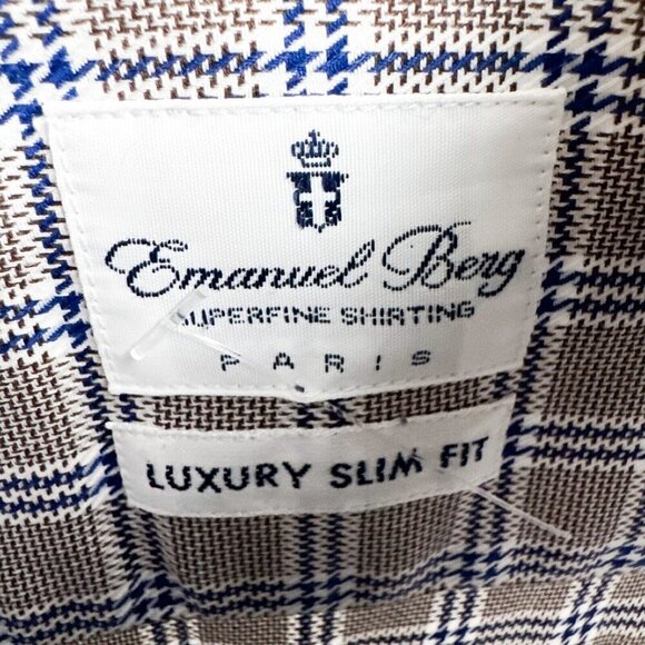 Emanuel Berg Paris Luxury Slim Fit Plaid Shirt 15 1/4 - Picture 5 of 7